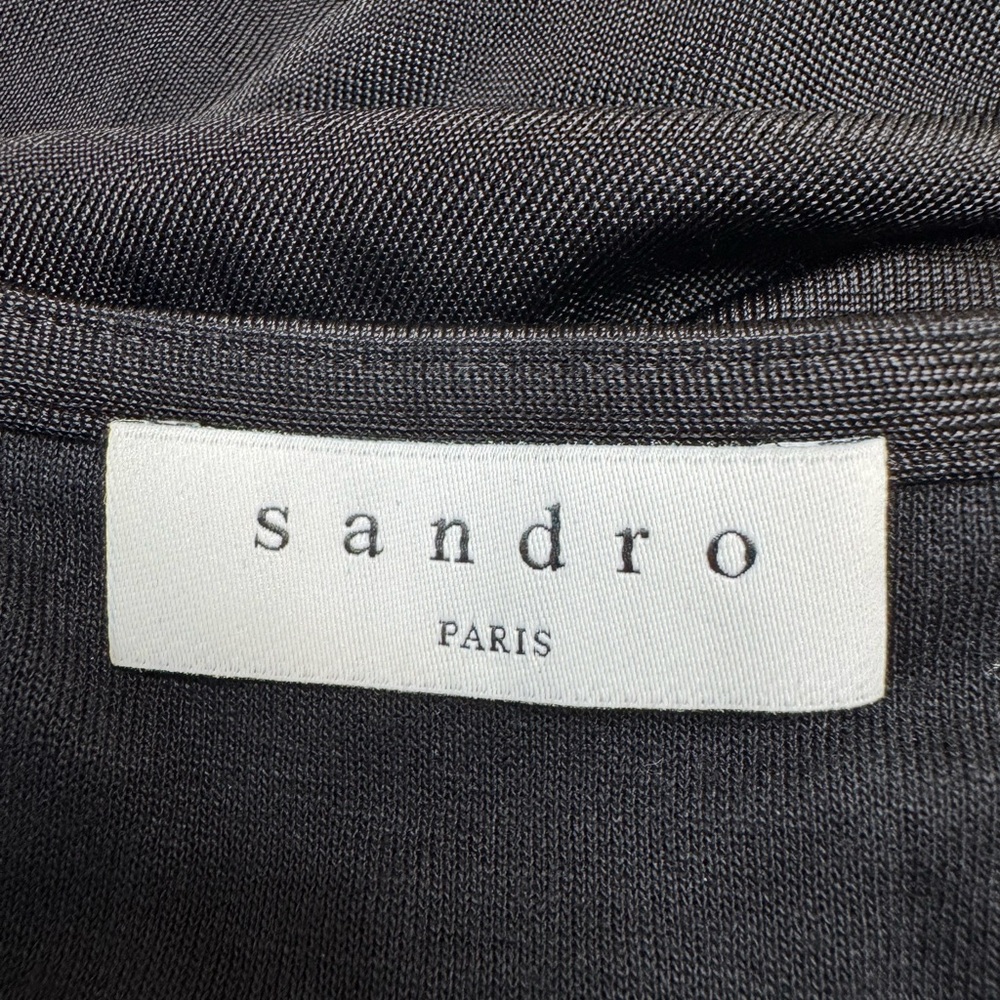 SANDRO Rabba Printed Satin Twill paneled Jersey Midi Dress Black size 6 $695 - Picture 8 of 16